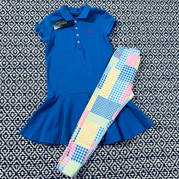 Polo Ralph Lauren Blue logo T-shirt & gingham patchwork leggings - Picture 2 of 3